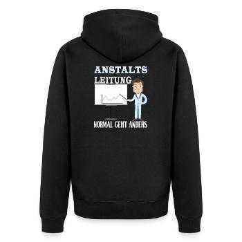 Anstaltsleitung normal geht anders - Unisex Premium Bio Zip Hoodie - Schwarz - Hinten - Nico (187cm)