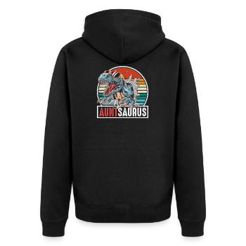 Aunt Saurus T-Rex Vintage Sunset - Unisex Premium Bio Zip Hoodie - Schwarz - Hinten - Nico (187cm)