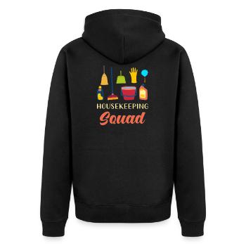 Housekeeping Squad - Unisex Premium Organic Zip Hoodie - black - Back - Nico (187cm)