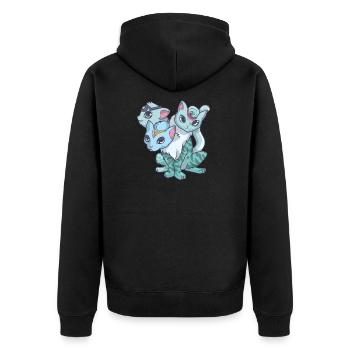 Kawaii Pastel Goth Creepy Cute 3 Headed Cat - Unisex Premium Bio Zip Hoodie - Schwarz - Hinten - Nico (187cm)