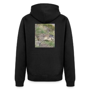 Murmeltier - Unisex Premium Bio Zip Hoodie - Schwarz - Hinten - Nico (187cm)