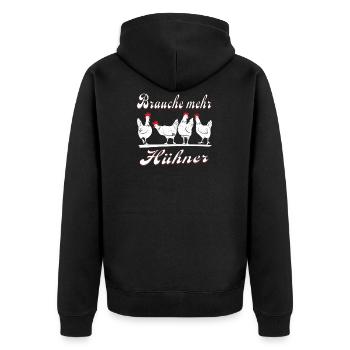 BRAUCHE MEHR HÜHNER - Unisex Premium Bio Zip Hoodie - Schwarz - Hinten - Nico (187cm)