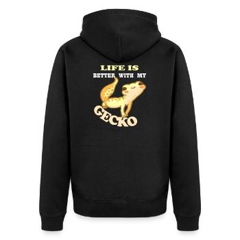 Gecko - life is better with my gecko - Unisex Premium Bio Zip Hoodie - Schwarz - Hinten - Nico (187cm)
