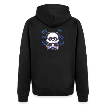 Pew Pew Pew Panda Black and White Gaming Kawaii - Unisex Premium Organic Zip Hoodie - black - Back - Nico (187cm)