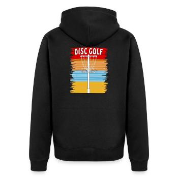DISC GOLF HINTERGRUND - Unisex Premium Bio Zip Hoodie - Schwarz - Hinten - Nico (187cm)