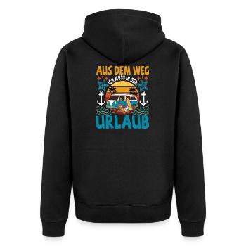 Aus dem Weg ich muss in den Urlaub Strandurlaub - Unisex Premium Bio Zip Hoodie - Schwarz - Hinten - Nico (187cm)