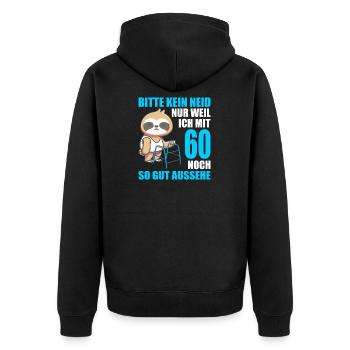 60. Geburtstag 60 Jahre Faultier Faultiere - Unisex Premium Bio Zip Hoodie - Schwarz - Hinten - Nico (187cm)