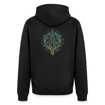 Yggdrasil Weltenbaum Weltenesche Nordisch - Unisex Premium Bio Zip Hoodie - Schwarz - Hinten - Nico (187cm)