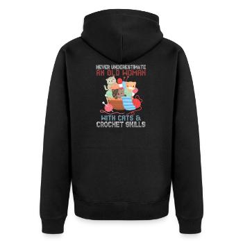 Cats and Crochet Old Woman Design - Unisex Premium Organic Zip Hoodie - black - Back - Nico (187cm)