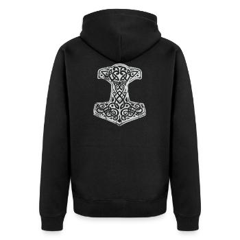 Yggdrasil Weltenbaum Mjölnir Nordisch - Unisex Premium Bio Zip Hoodie - Schwarz - Hinten - Nico (187cm)
