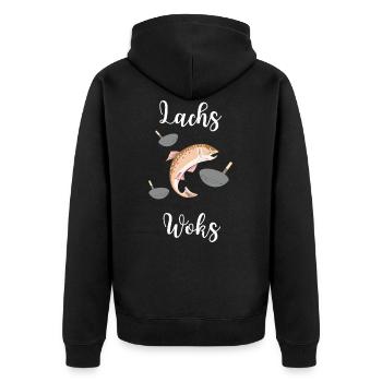 Lachs Woks - lustiger Logopädie Spruch Stimme Cool - Unisex Premium Bio Zip Hoodie - Schwarz - Hinten - Nico (187cm)