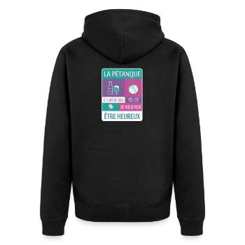 PETANQUE UND APERITIF - Unisex Premium Bio Zip Hoodie - Schwarz - Hinten - Nico (187cm)