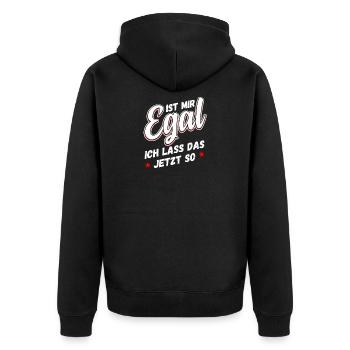 Lustiger Spruch Lustige Sprüche Ist mir Egal - Unisex Premium Bio Zip Hoodie - Schwarz - Hinten - Nico (187cm)