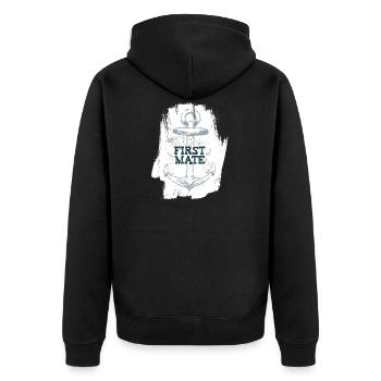 Steuermann - first mate - Anker mit Welt - Unisex Premium Bio Zip Hoodie - Schwarz - Hinten - Nico (187cm)