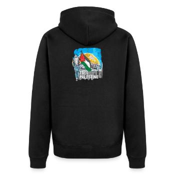 free palestine - Unisex Premium Bio Zip Hoodie - Schwarz - Hinten - Nico (187cm)