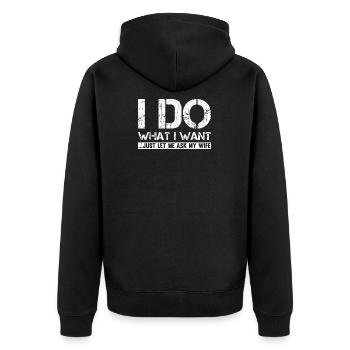 Ehemann Mann Fragen Ehefrau Ehe Spruch Geschenk - Unisex Premium Bio Zip Hoodie - Schwarz - Hinten - Nico (187cm)