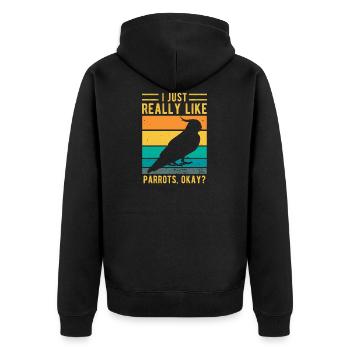 Papagei - Unisex Premium Bio Zip Hoodie - Schwarz - Hinten - Nico (187cm)