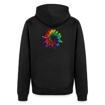 Sonnenblume Regenbogen - Unisex Premium Bio Zip Hoodie - Schwarz - Hinten - Nico (187cm)