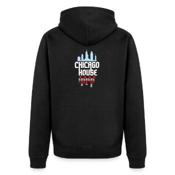 Chicago House Music Vintage DJ - Unisex Premium Bio Zip Hoodie - Schwarz - Hinten - Nico (187cm)