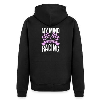 Motorsport aus Leidenschaft - Unisex Premium Bio Zip Hoodie - Schwarz - Hinten - Nico (187cm)