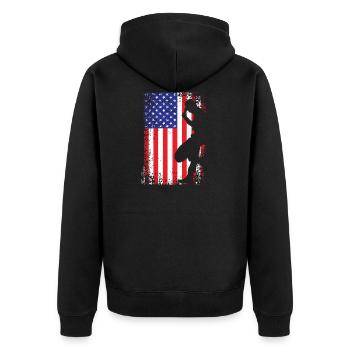 Amerikanischer Cowboy mit Flagge der USA - Unisex Premium Bio Zip Hoodie - Schwarz - Hinten - Nico (187cm)