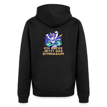 Gymnasiast Schulwechsel zum Gymnasium Schlagzeug - Unisex Premium Bio Zip Hoodie - Schwarz - Hinten - Nico (187cm)