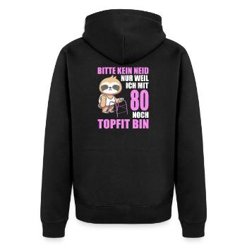 80. Geburtstag 80 Jahre Faultier Faultiere - Unisex Premium Bio Zip Hoodie - Schwarz - Hinten - Nico (187cm)