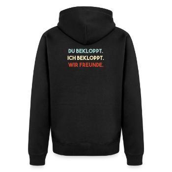 Du bekloppt ich bekloppt wir Freunde - Freunde - Unisex Premium Bio Zip Hoodie - Schwarz - Hinten - Nico (187cm)