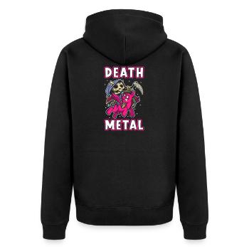 Death Metal Einhorn - Unisex Premium Bio Zip Hoodie - Schwarz - Hinten - Nico (187cm)