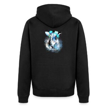 blau, kuh ,hellblau,Malerei ,Zeichnung - Unisex Premium Bio Zip Hoodie - Schwarz - Hinten - Nico (187cm)