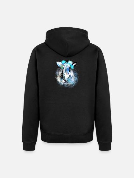 blue, cow ,light blue,painting ,drawing - Unisex Premium Organic Zip Hoodie - black