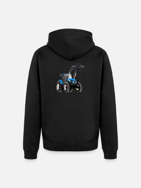 Blauer Traktor mit Frontlader - Unisex Premium Bio Zip Hoodie - Schwarz