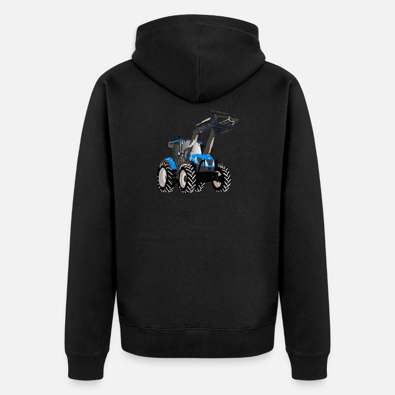 Blauer Traktor mit Frontlader - Unisex Premium Bio Zip Hoodie - Schwarz