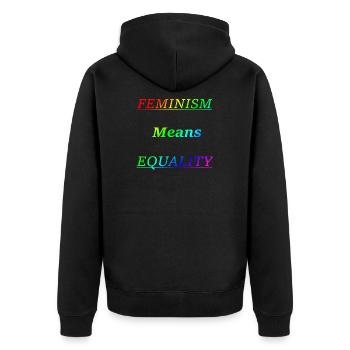 Feminism means equality - Unisex Premium Organic Zip Hoodie - black - Back - Nico (187cm)