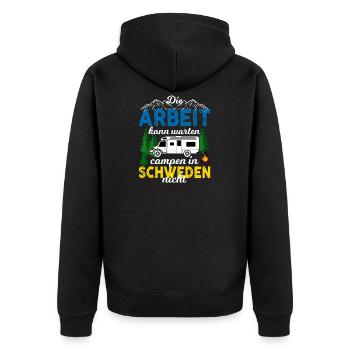 Camping Die Arbeit kann warten campen in Schweden - Unisex Premium Bio Zip Hoodie - Schwarz - Hinten - Nico (187cm)