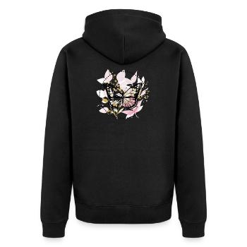 Schmetterlinge - Unisex Premium Bio Zip Hoodie - Schwarz - Hinten - Nico (187cm)