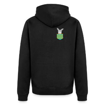 Droll donkey in breast pocket - Men, Women Child - Unisex Premium Organic Zip Hoodie - black - Back - Nico (187cm)