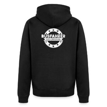 Busfahrer das Original Vintage Linienbus Schulbus - Unisex Premium Bio Zip Hoodie - Schwarz - Hinten - Nico (187cm)