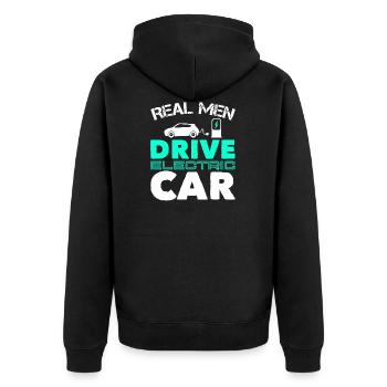 E Car Electric Car Green - Unisex Premium Organic Zip Hoodie - black - Back - Nico (187cm)