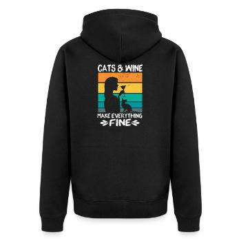 Cats Wine make everything fine - Unisex Premium Organic Zip Hoodie - black - Back - Nico (187cm)