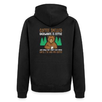 Funny Coffee Spelled Backwards Is Eeffoc - Unisex Premium Organic Zip Hoodie - black - Back - Nico (187cm)