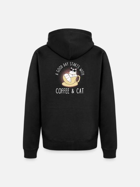 Kaffee Katze Spruch - Unisex Premium Organic Zip Hoodie - black