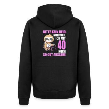 40. Geburtstag 40 Jahre Faultier Faultiere - Unisex Premium Bio Zip Hoodie - Schwarz - Hinten - Nico (187cm)