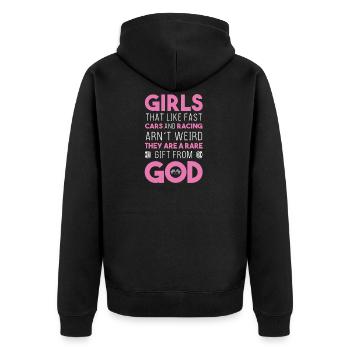 Motorsport aus Leidenschaft - Unisex Premium Bio Zip Hoodie - Schwarz - Hinten - Nico (187cm)