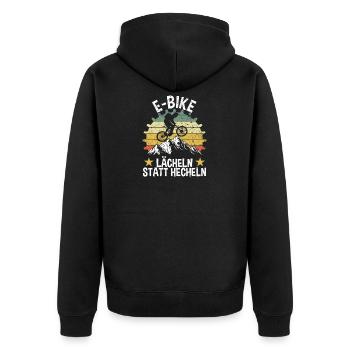 E-Bike Radfahrer Lächeln Statt Hecheln - Unisex Premium Bio Zip Hoodie - Schwarz - Hinten - Nico (187cm)