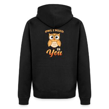 Eulen Wortspiel - Unisex Premium Bio Zip Hoodie - Schwarz - Hinten - Nico (187cm)