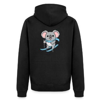 Koala-Skifahren - Unisex Premium Bio Zip Hoodie - Schwarz - Hinten - Nico (187cm)
