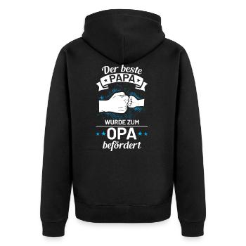 Papa Opa Vintage Spruch - Unisex Premium Bio Zip Hoodie - Schwarz - Hinten - Nico (187cm)