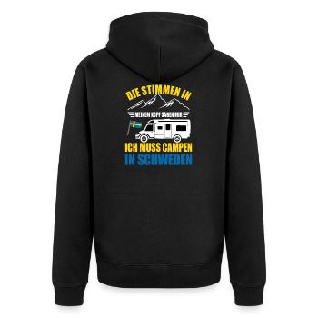 Camping Urlaub in Schweden Stimmen in meinem Kopf - Unisex Premium Bio Zip Hoodie - Schwarz - Hinten - Nico (187cm)