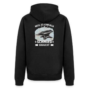 AMBOSS WEIL ES EINFACH EINEN GUTEN SCHMIED BRAUCHT - Unisex Premium Bio Zip Hoodie - Schwarz - Hinten - Nico (187cm)